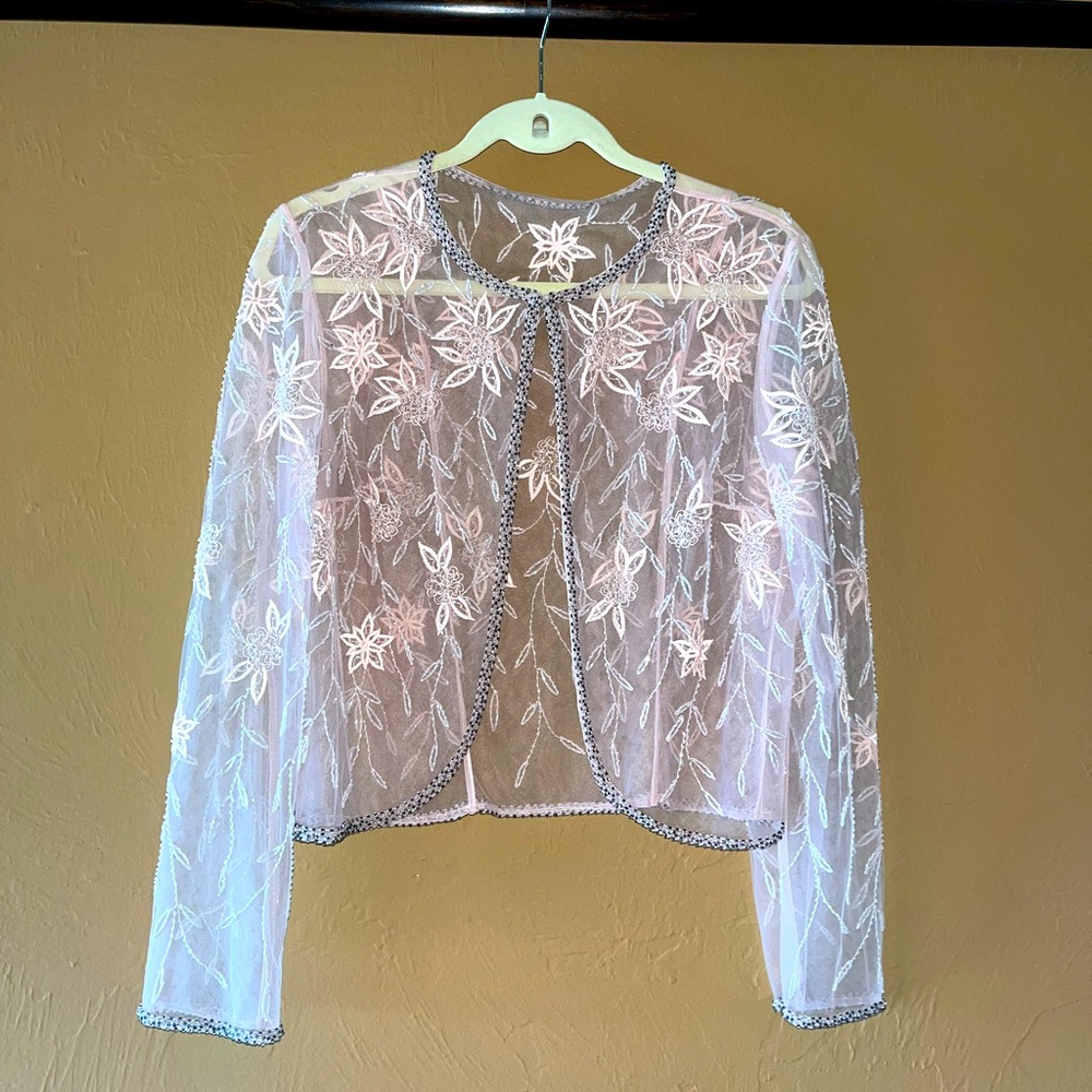 Vintage Sheer Floral Bolero Pink Tulle Cardigan